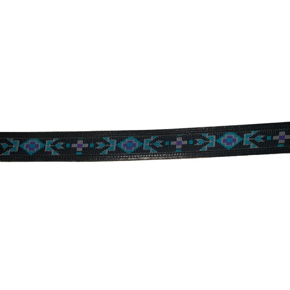 Vintage Dundee Leather Western Belt Womens 28 Turquoise Black Aztec Cowgirl USA